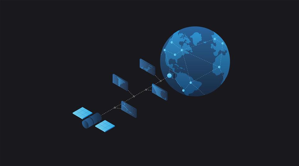 Illustration der Erde und eines Satelliten