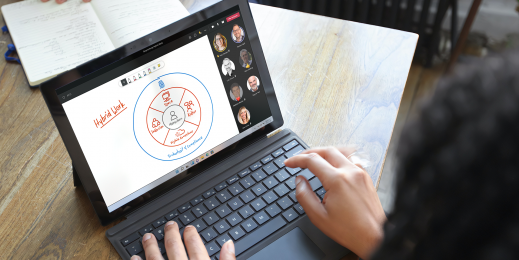 Darstellung eines Laptops auf dem ein Whiteboard geteilt wird.