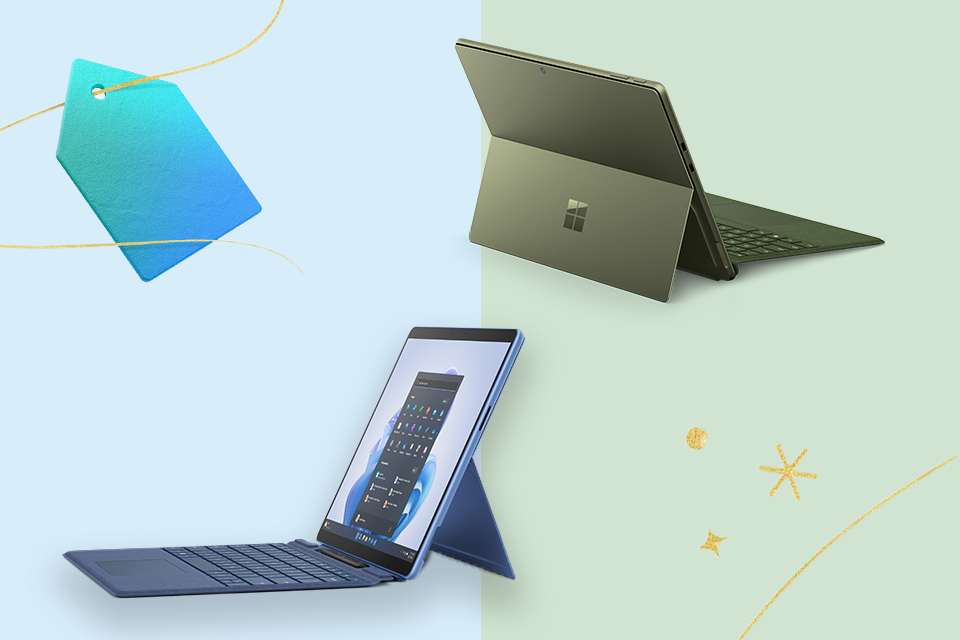 Surface Pro 9 in den Trendfarben Saphir und aldgrün