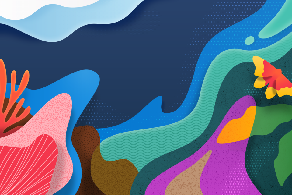 Ilustración de naturaleza con un río