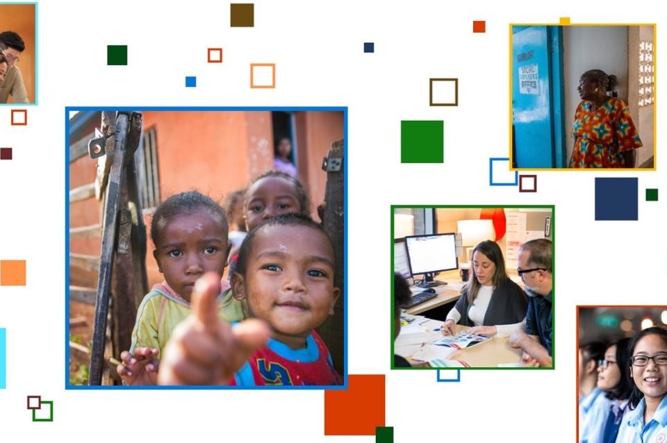 Montaje fotográfico diseñado con múltiples imágenes de niños y adultos