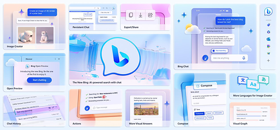 Collage de cambios en el nuevo Bing