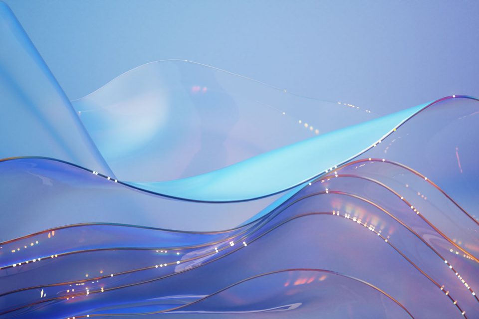 Ilustración abstracta de ondas traslúcidas en tonos azules