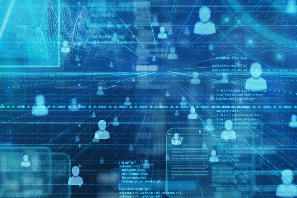 Imagen abstracta que muestra intercambio de información cibernética