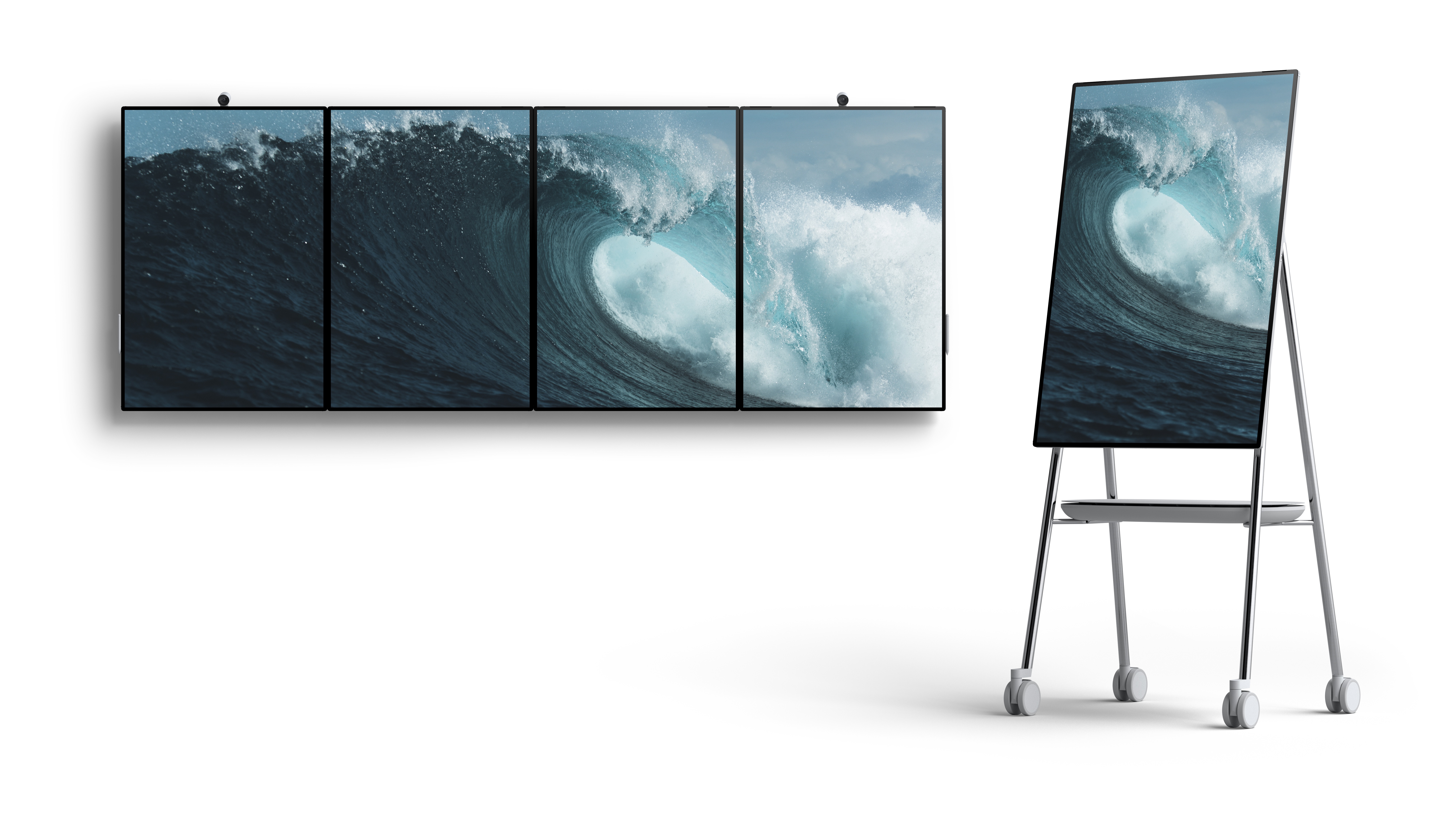 Surface Hub 2 an der Wand und als rolling stand