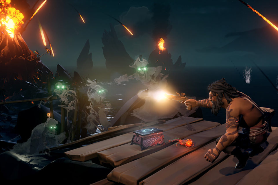 Tiroteio em cena do Sea of Thieves.