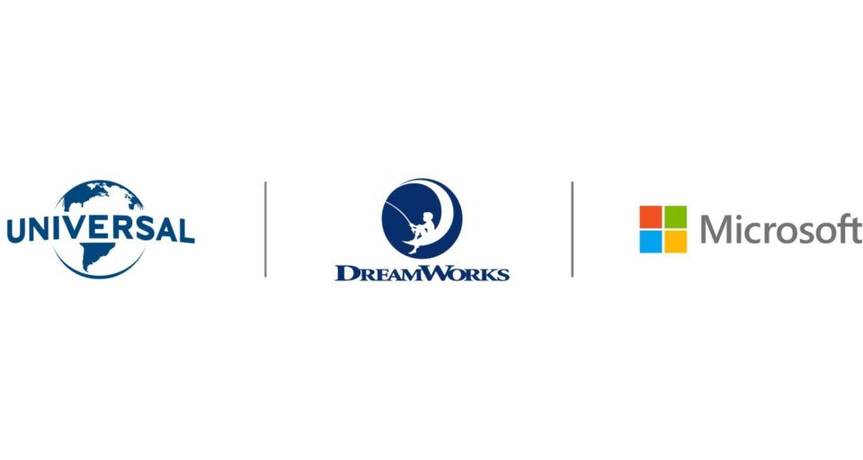 logos microsoft, dream works e universal