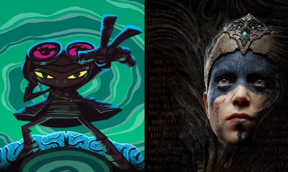 montagem com monstro de um lado e homem maquiado do outro