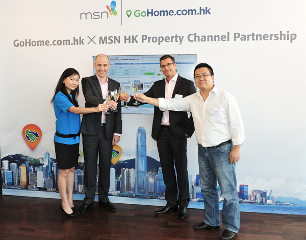 (From Left to Right) Ms. Catherine So, Regional General Manager, GoHome.com.hk, Mr. Shaun Di Gregorio, Chief Executive Officer, iProperty Group, Mr. Adam Anger, General Manager, Advertising & Online, Microsoft Greater China Region, Mr. Leslie Chu, Country Manager, Taiwan, Hong Kong and Macao, Advertising & Online, Microsoft