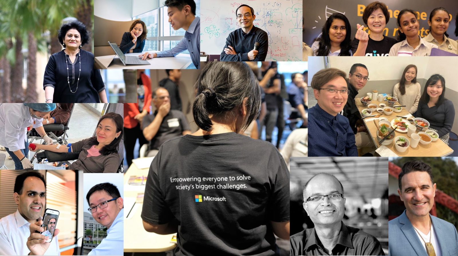 A montage of people