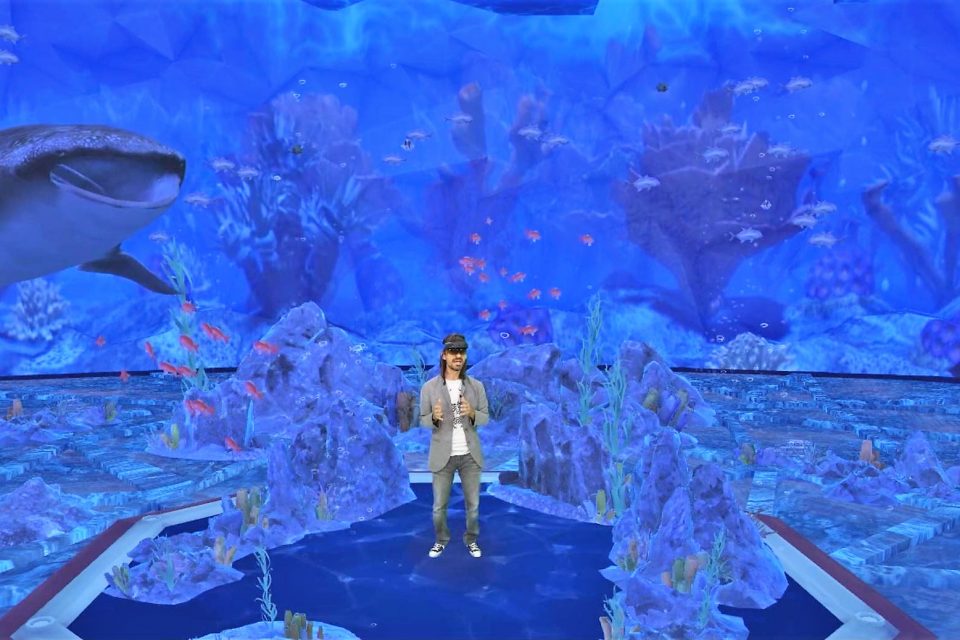 a man stands in mixed reality setting