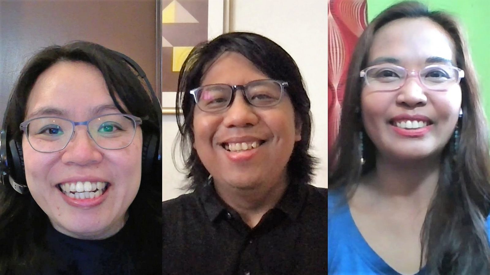 Three smiling people