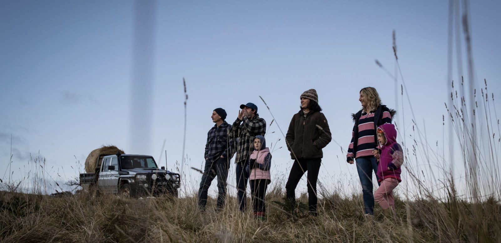 The Theodorou family are pictured on a farm