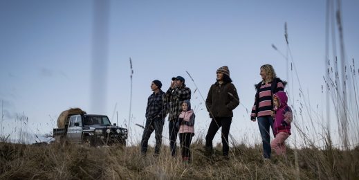 The Theodorou family are pictured on a farm