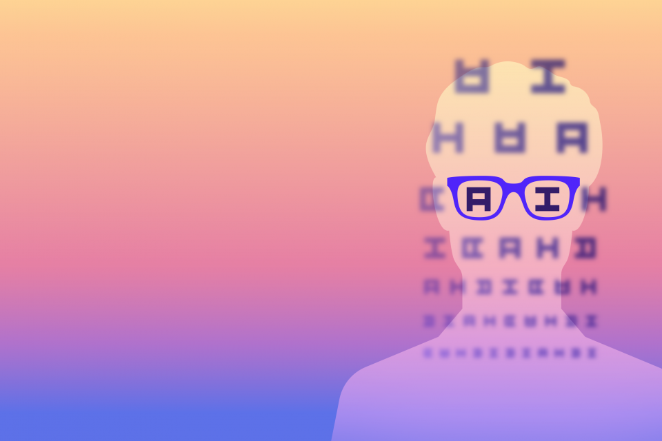 Outline of a human looking at an eye chart