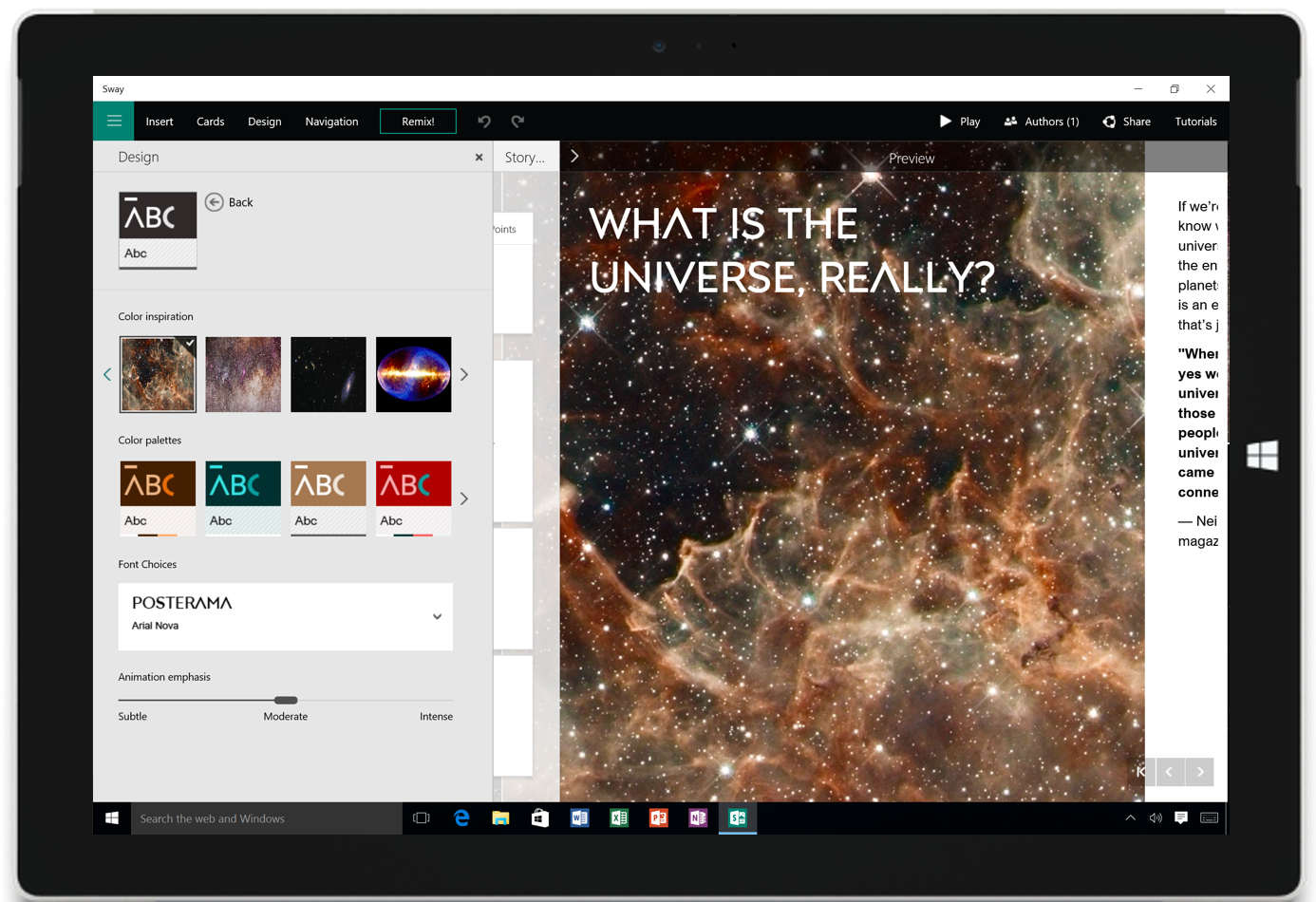 Microsoft Sway Design Tab