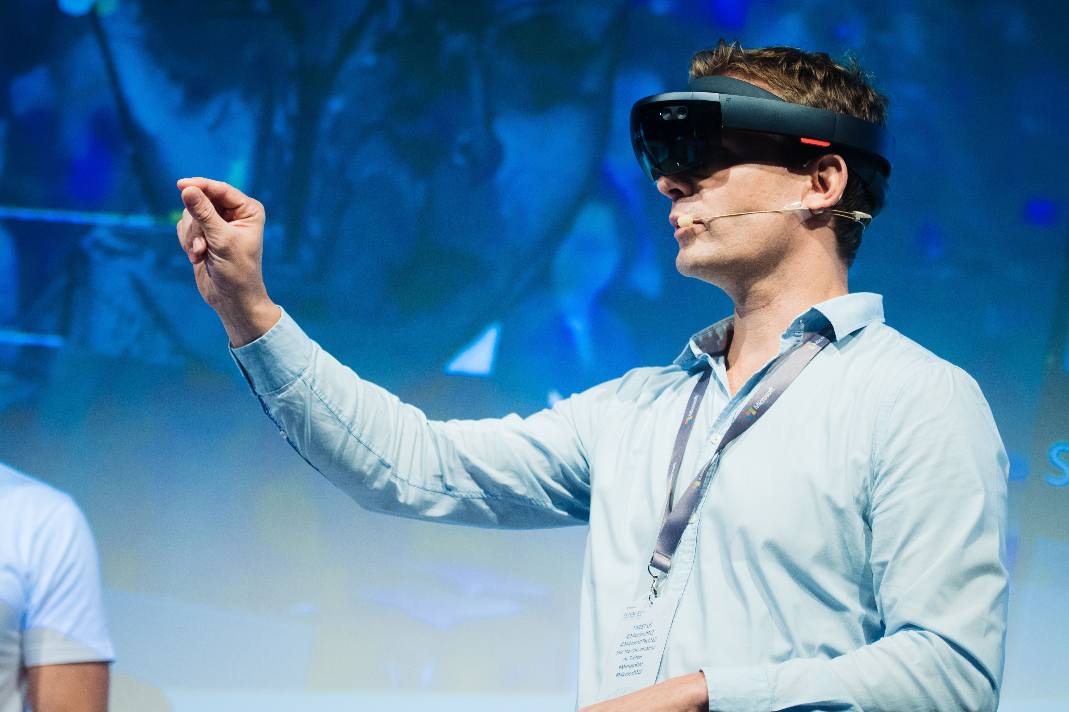 Photo, demo of HoloLens being used for medicine. Shows how clear and easy to use the technology of the future is and will be.