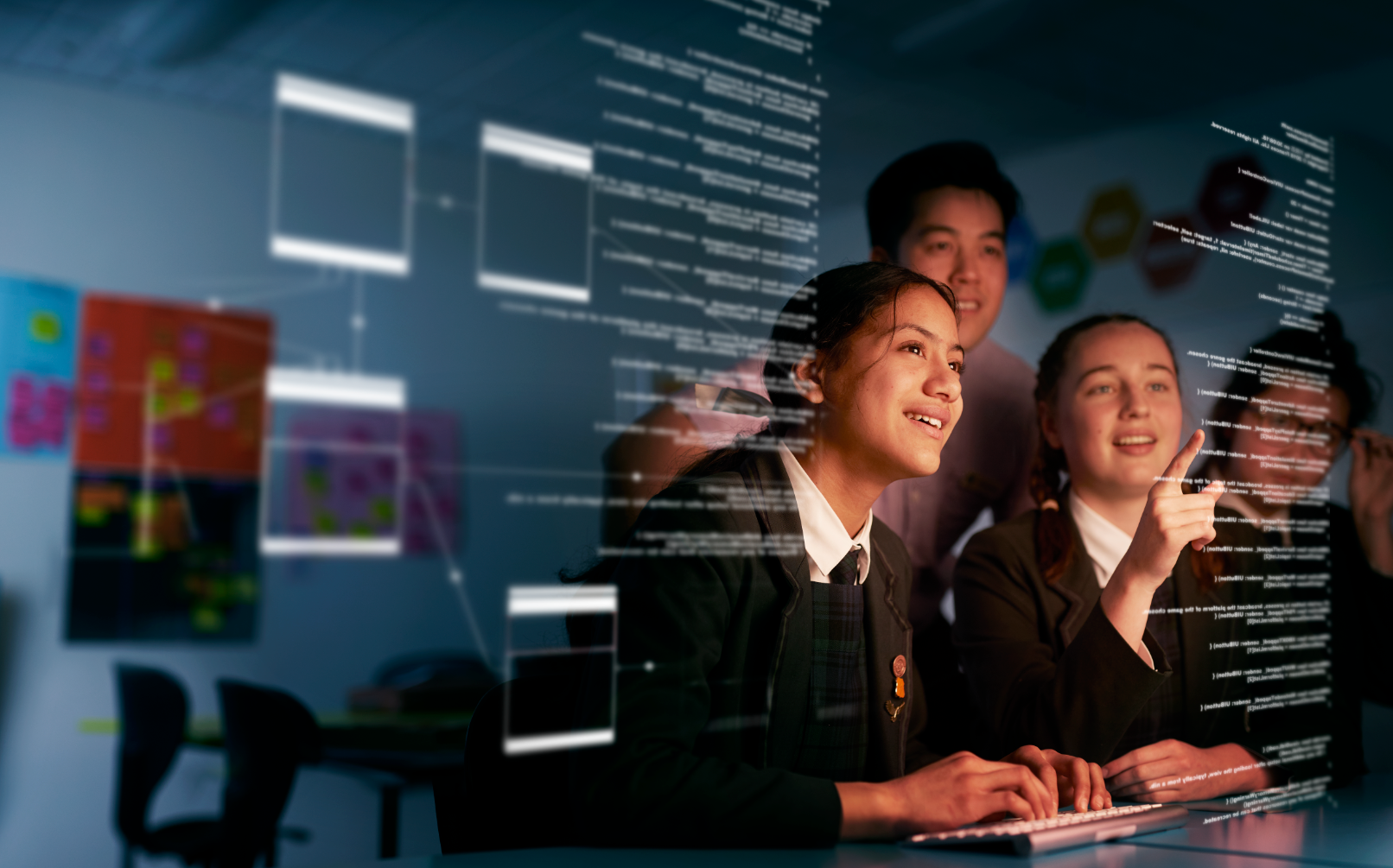 Students typing on computer keyboard