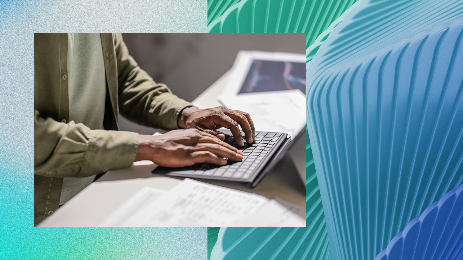 A close up of a person typing on a keyboard