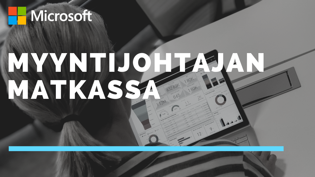 Kuvassa on myyntijohtaja käyttämässä Dynamics 365 -palvelua.
