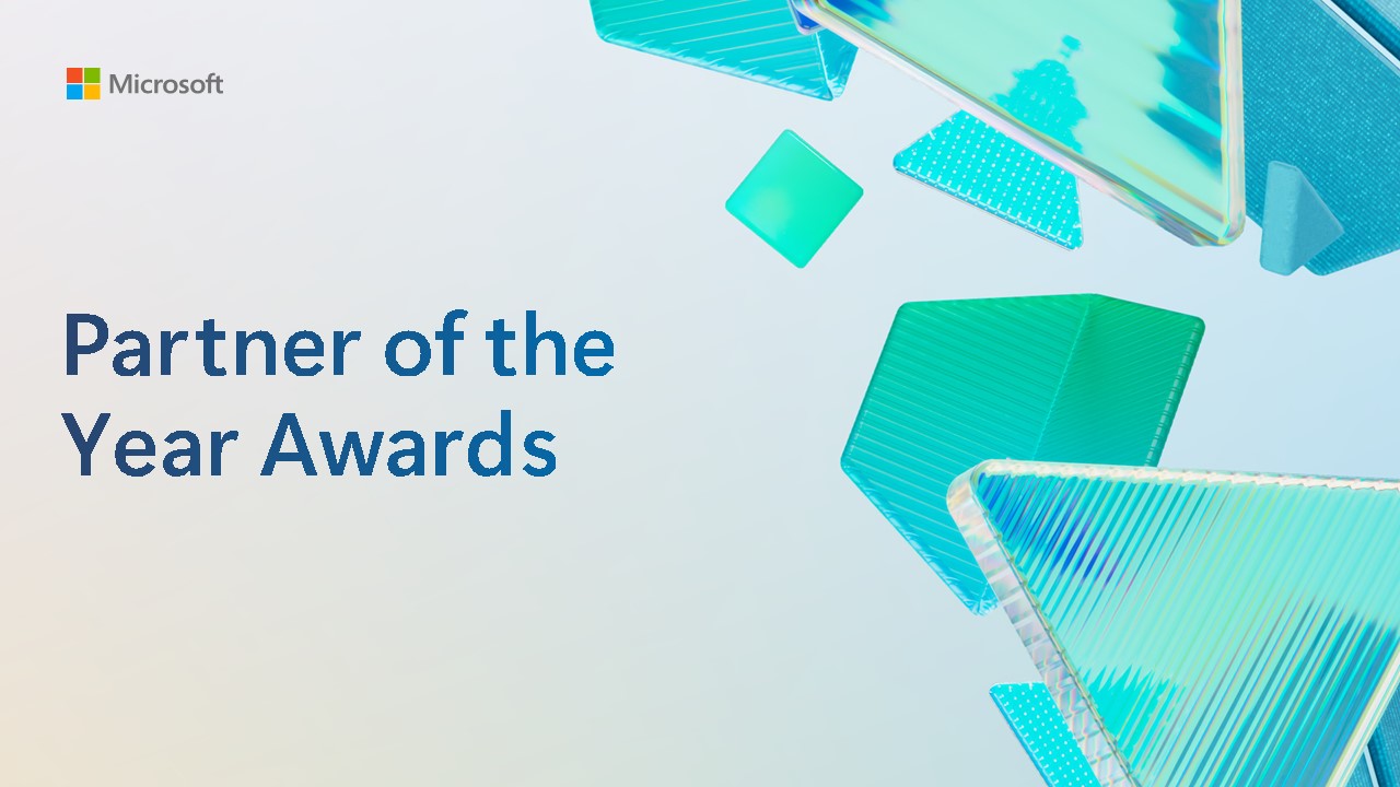 Kuvituskuva, jossa vaaleanvihreitä kolmioita ja teksti "Partner of the Year Awards".