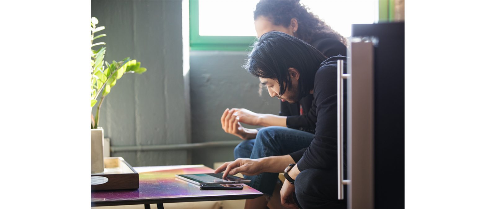 A person using his tablet