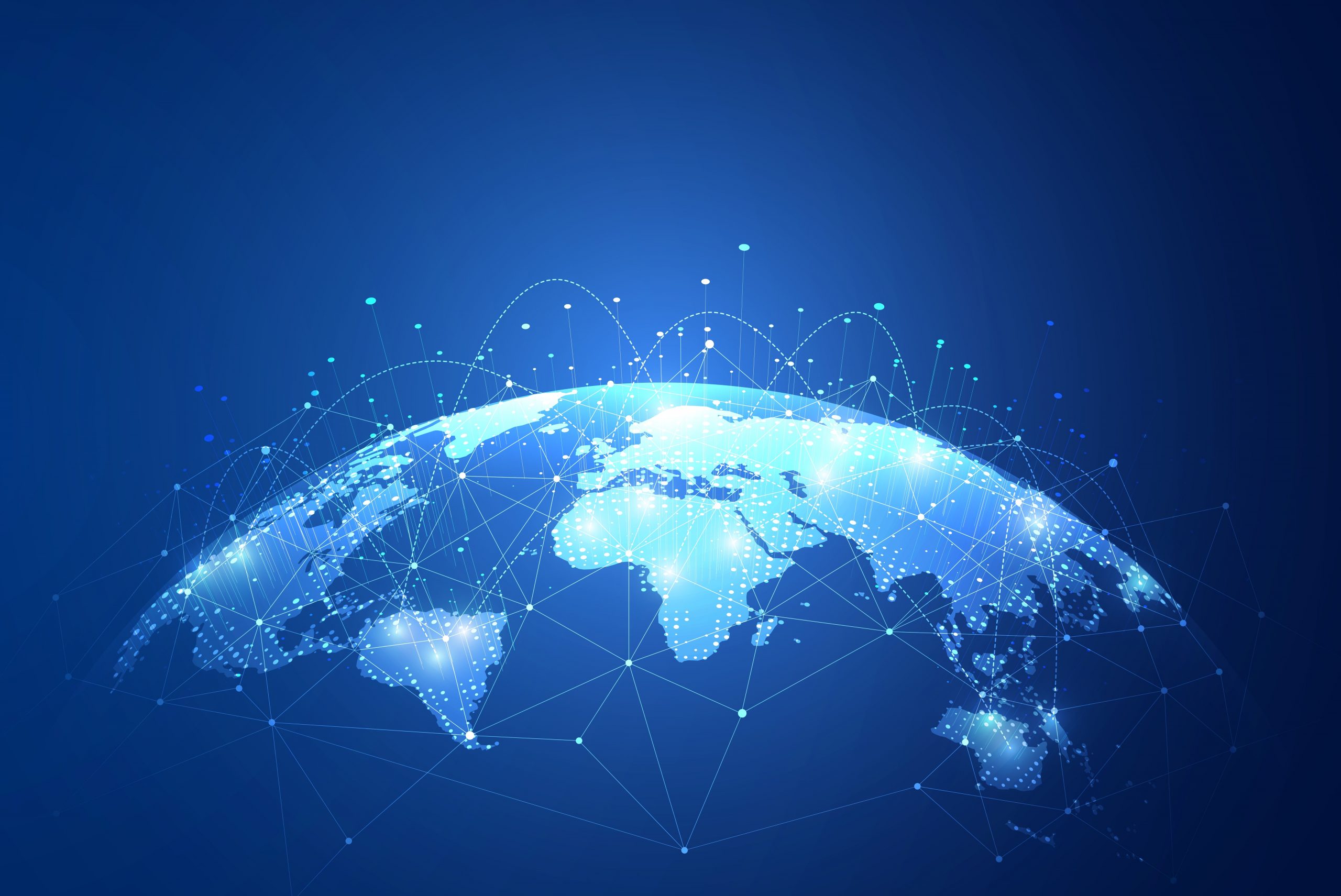 Graphic image of a globe in blue background