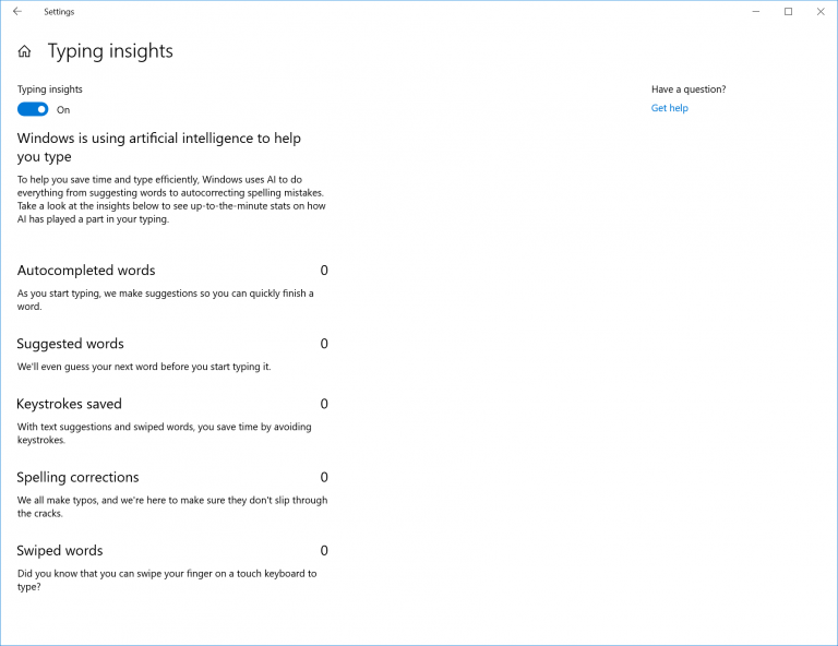 Скриншот настроек View typing insights