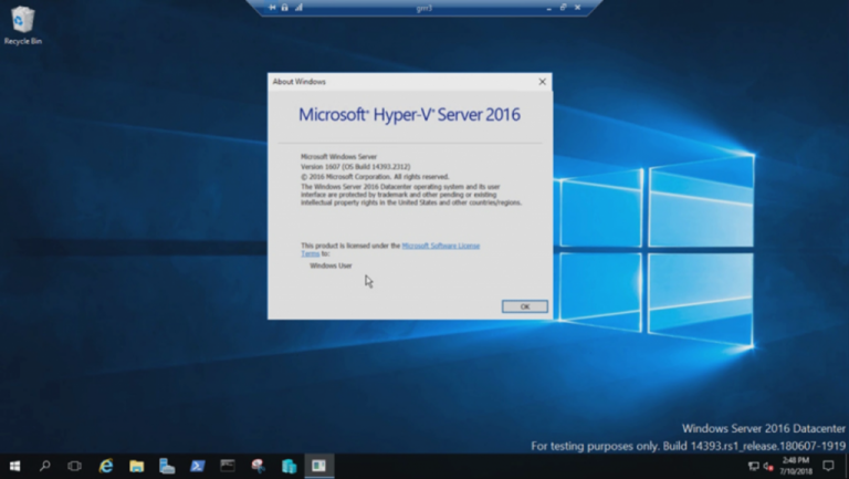 В этом примере Windows использует распознавание лица для аутентификации в RDP-сессии и подключения к Windows Server 2016, сервер Hyper-V