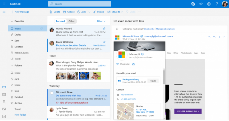 Интерфейс обновленного Outlook.com