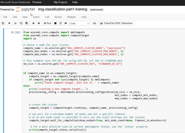 скриншот для иллюстрации работы с Azure Machine Learning Service
