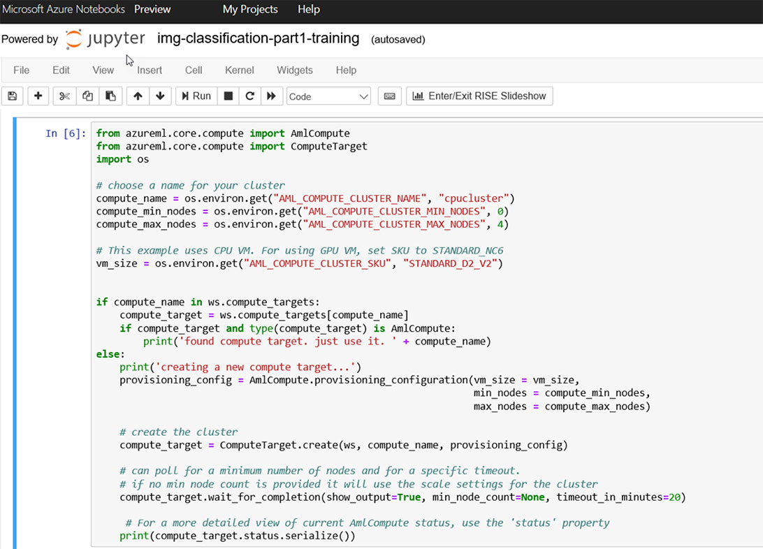 скриншот для иллюстрации работы с Azure Machine Learning Service