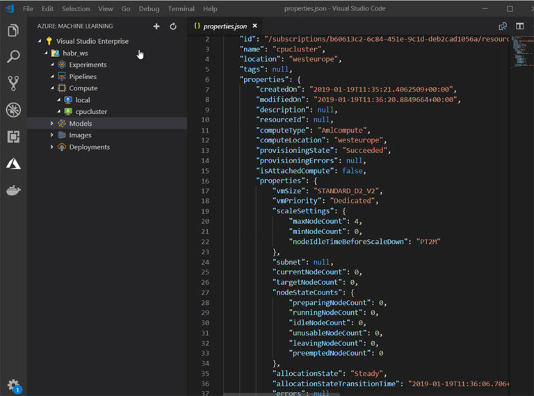 скриншот для иллюстрации работы с Azure Machine Learning Service