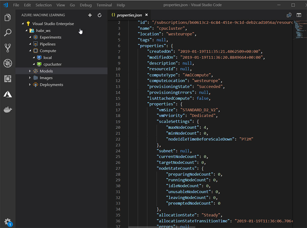 скриншот для иллюстрации работы с Azure Machine Learning Service