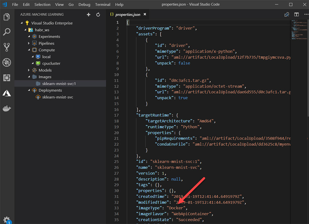 скриншот для иллюстрации работы с Azure Machine Learning Service