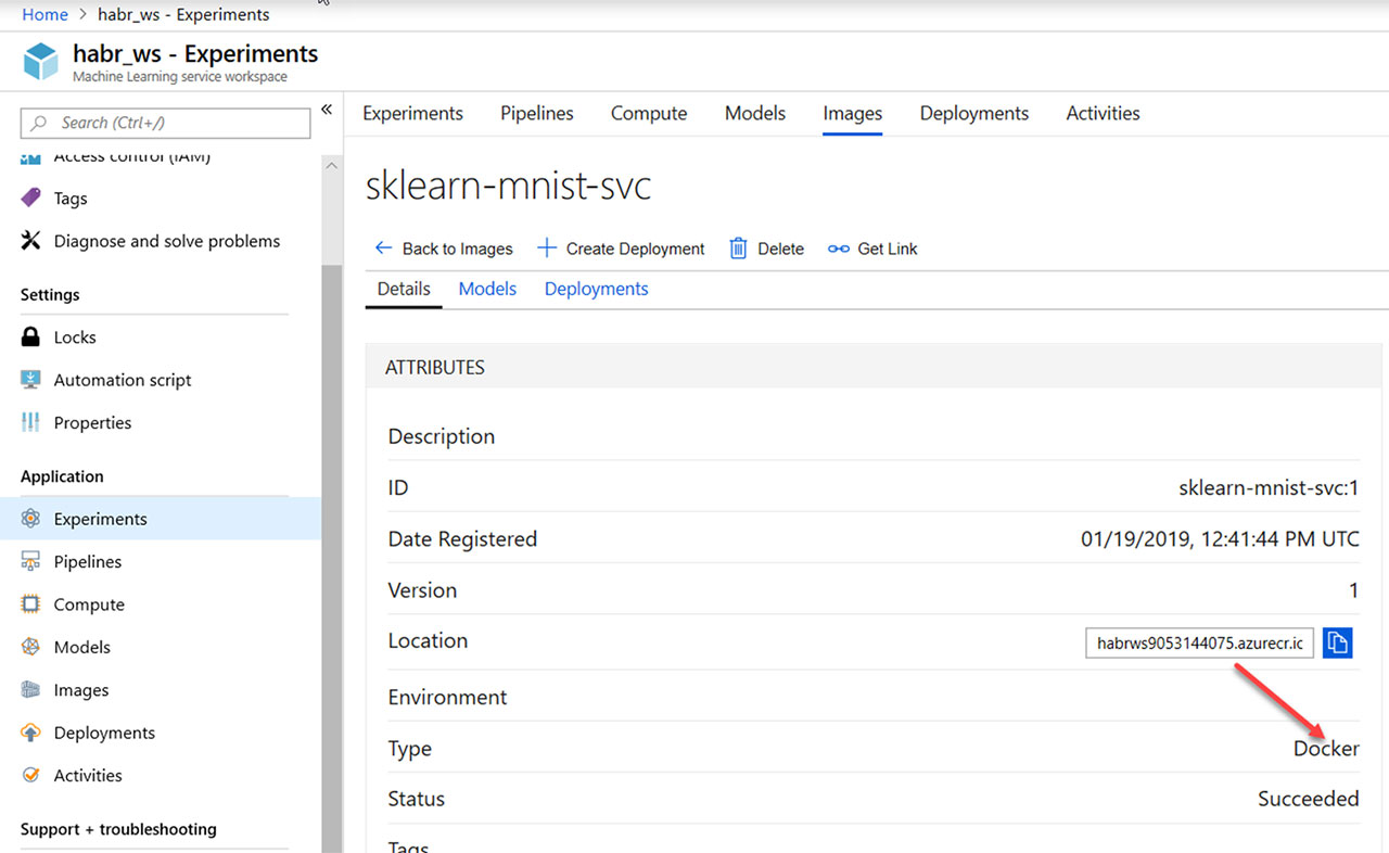скриншот для иллюстрации работы с Azure Machine Learning Service