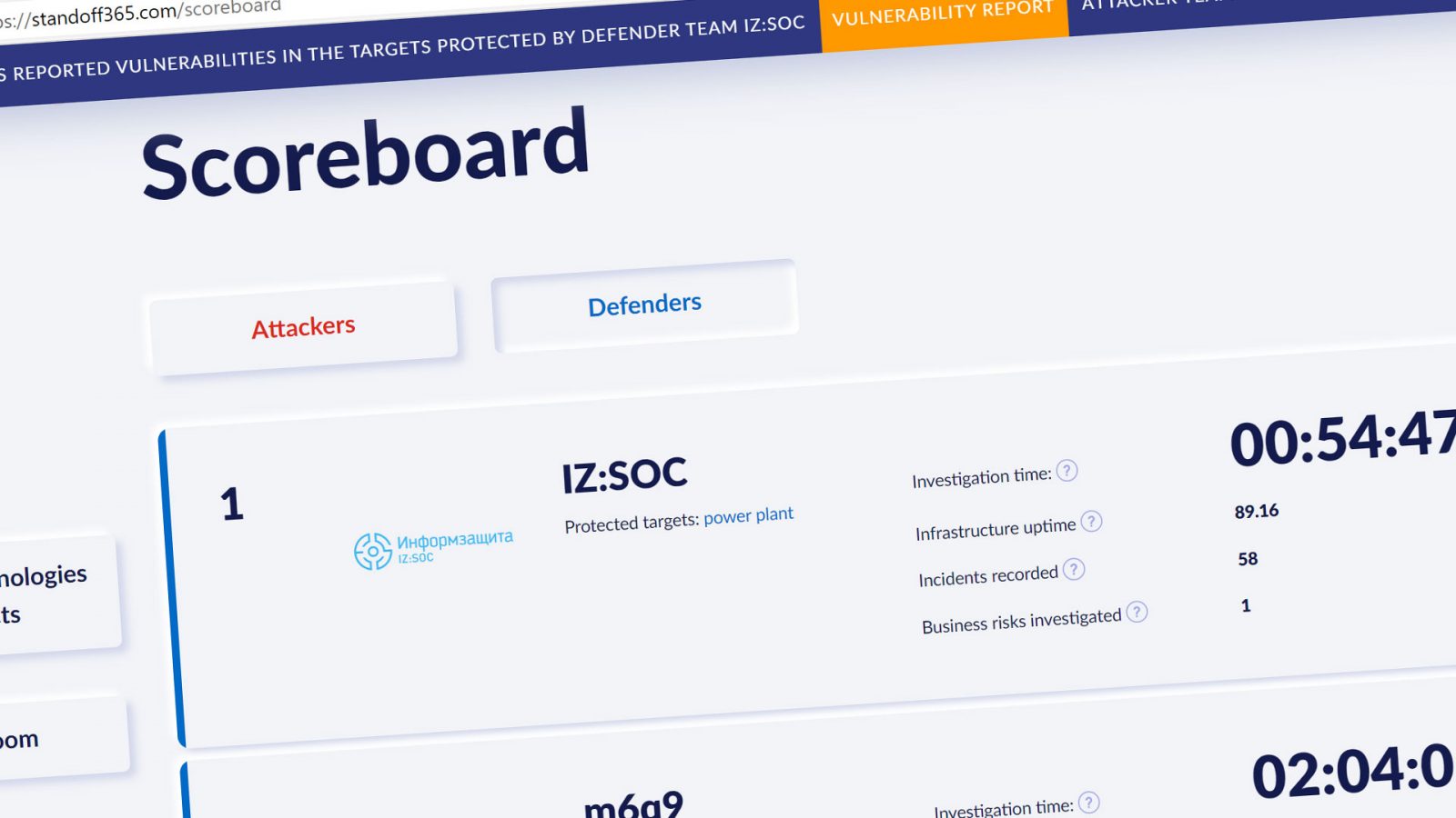 Снимок экрана сайта киберполигона The Standoff