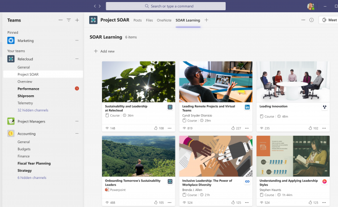 Обучающий контент в Microsoft Viva Learning