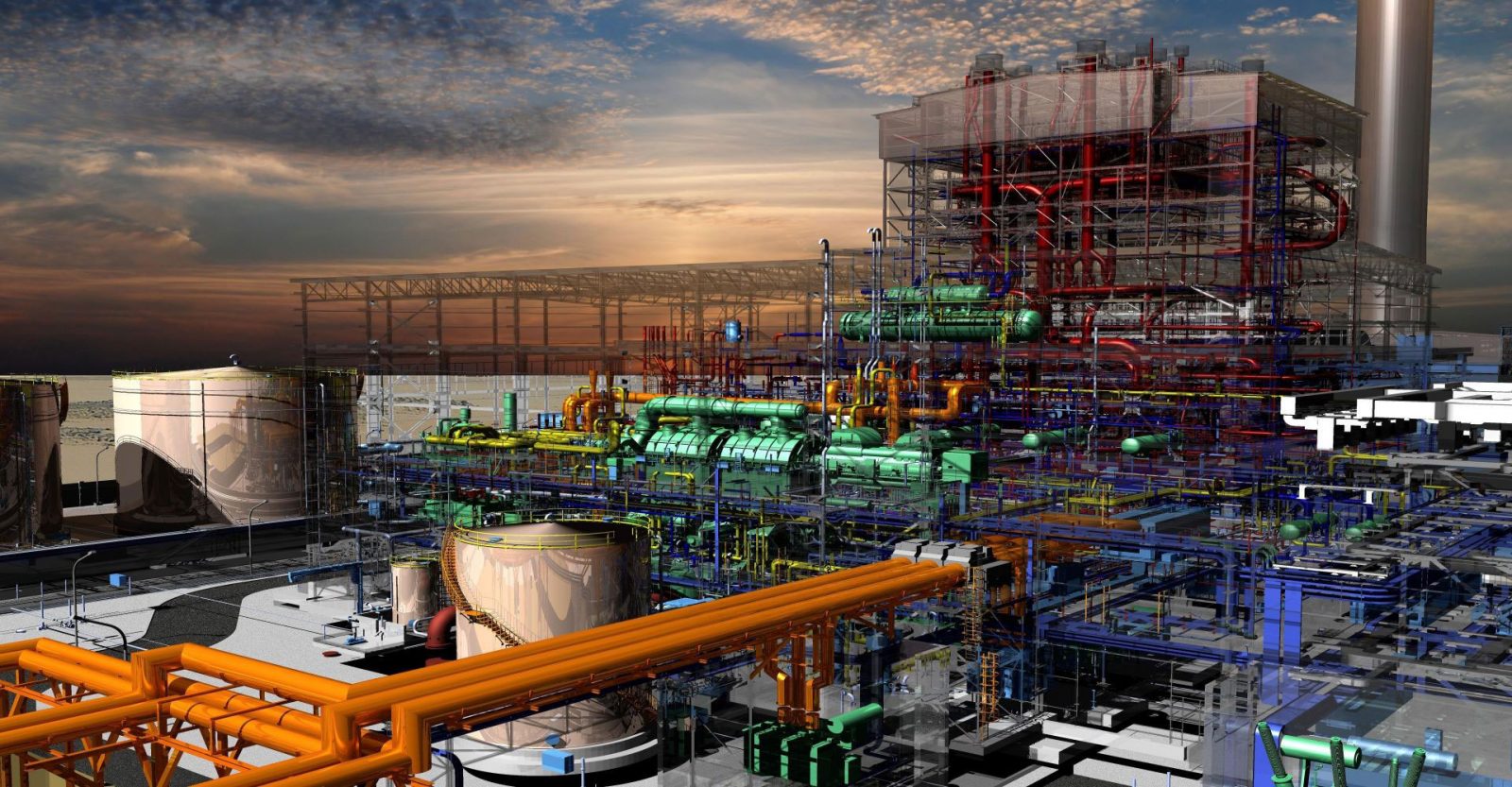 Нефтегазовое предприятие ночью