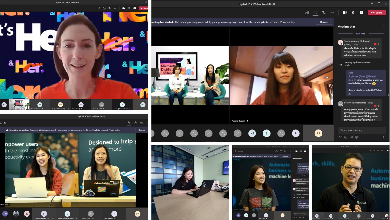 Microsoft Teams screenshots showing participants in DigiGirlz event on camera