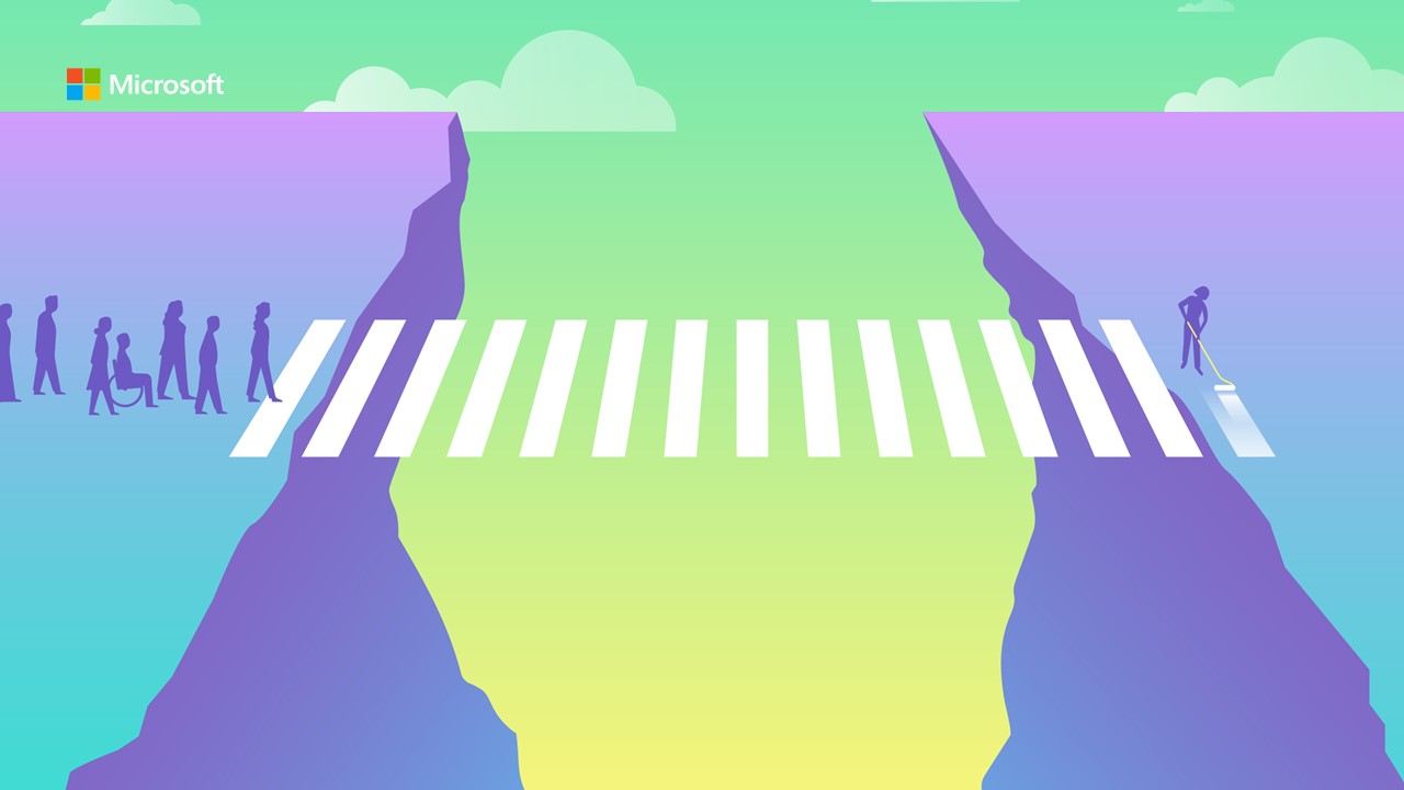 Graphic showing people drawing a path across cliffs