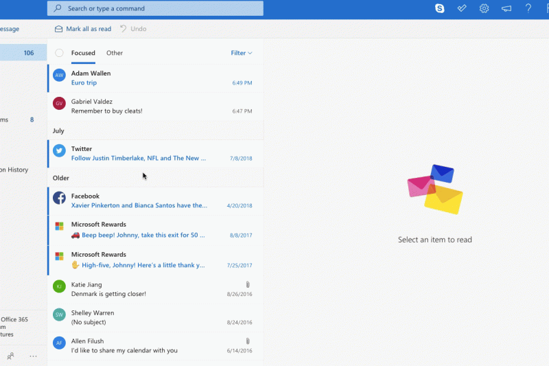 Powered by To-Do, you can now create tasks by dragging and dropping an email to your task list. 