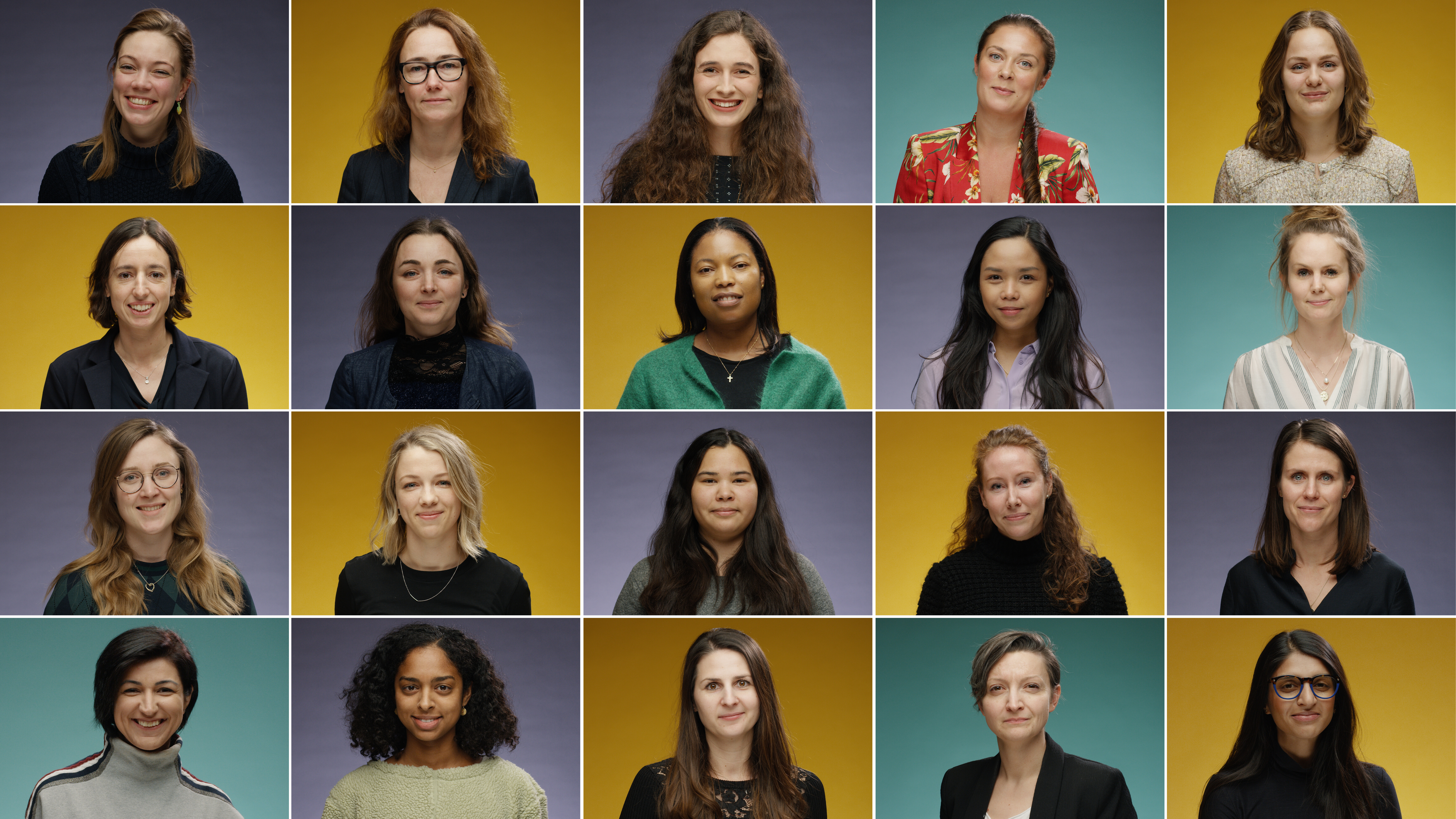 Picture with 20 squares with women