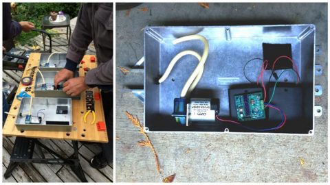 Dispenser units being constructed prior to deployment in the field
