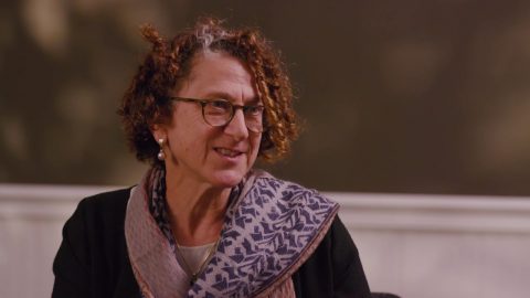 Cynthia Dwork answers a question posted by an interviewer offscreen