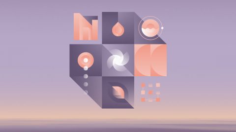 A three-by-three grid of purple and pink squares