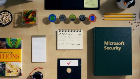 A physical desktop view from above