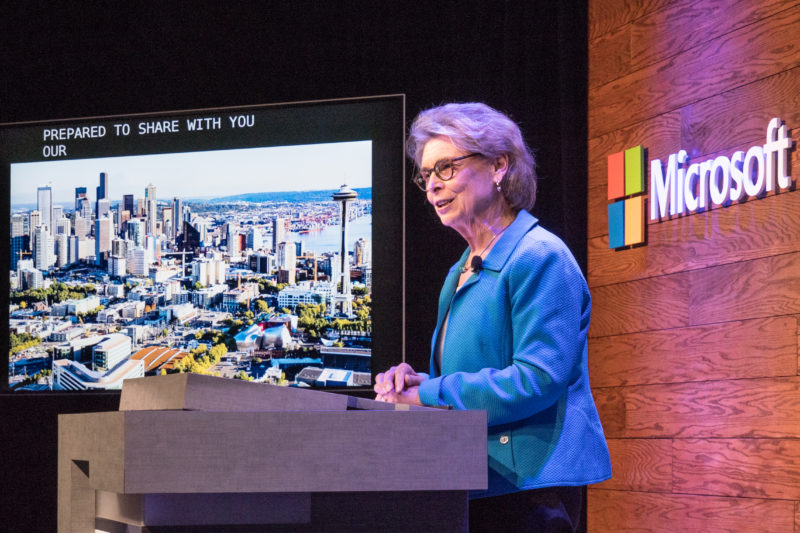 Challenge Seattle CEO Chris Gregoire at Microsoft’s announcement of $500M for affordable housing in the Puget Sound region