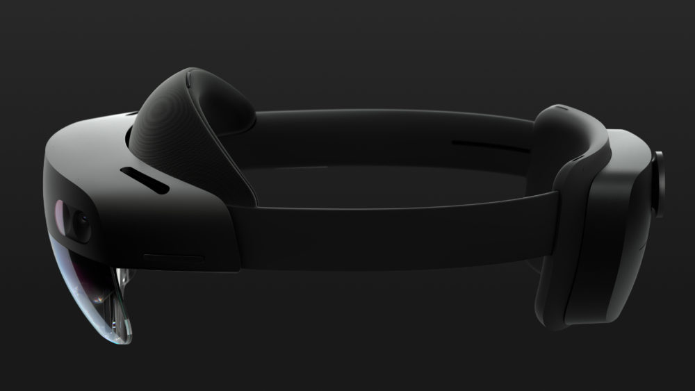 A side view of a sleek black HoloLens 2