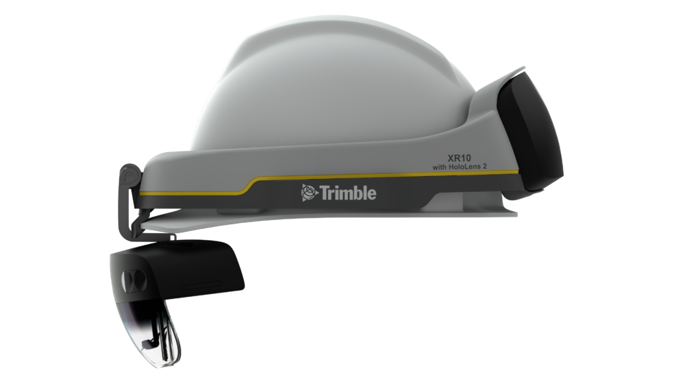 A Trimble XR10 with HoloLens 2 is a hard hat integrated with HoloLens 2